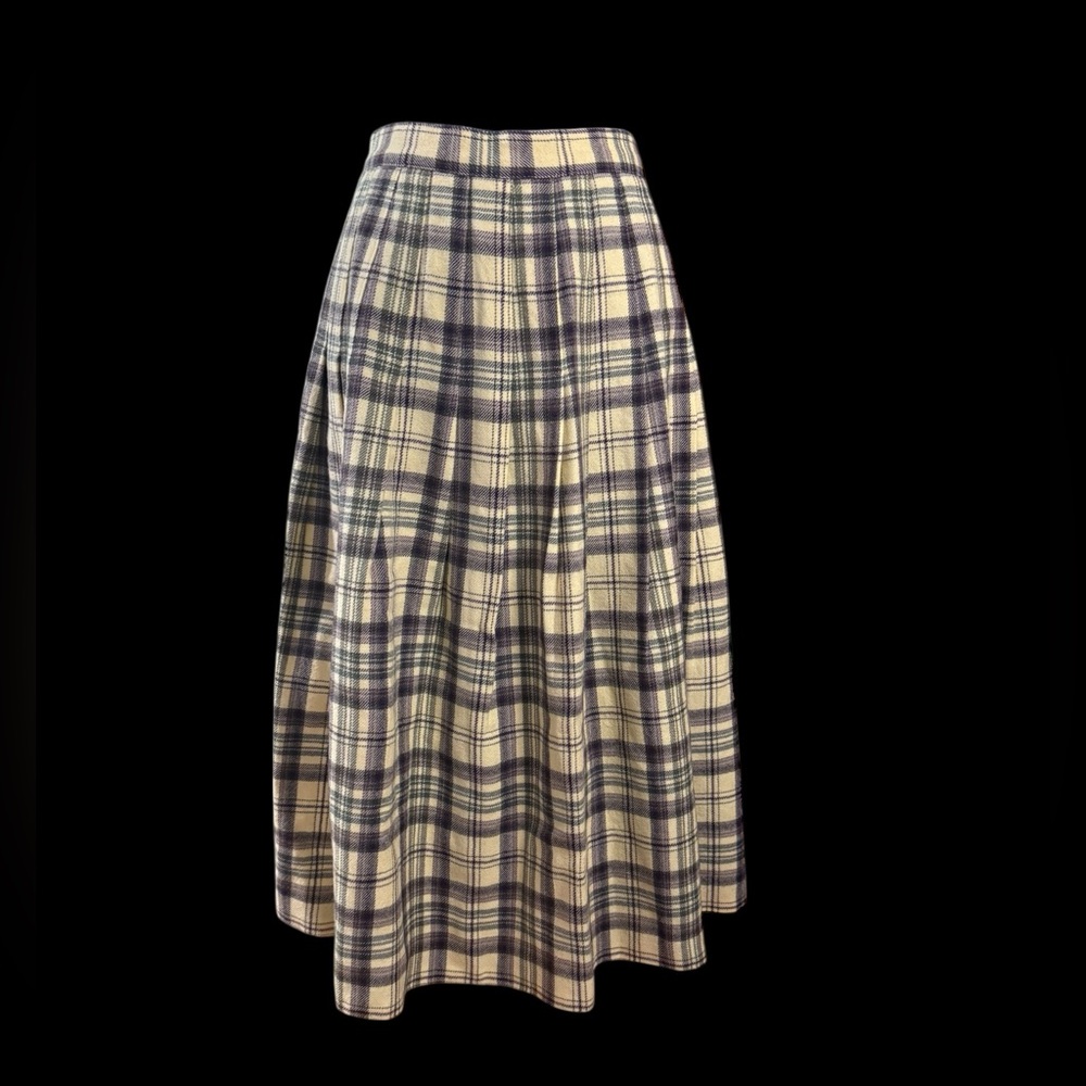 Talbots Cream and Navy Plaid Midi Skirt